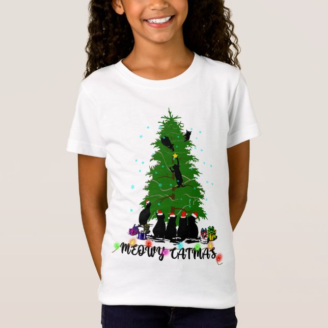 Camiseta MEOWY CHRISTMAS, Feliz presente de Natal, presente (Frente)