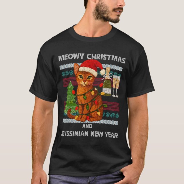 Camiseta Meowy Christmas Funny Abyssinian Cat Santa Hat Ugl (Frente)