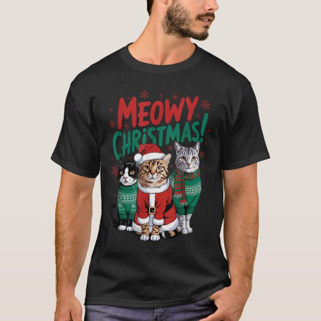 Camiseta Meowy Christmas Funny Cat Christmas Holiday Xmas S (Frente)