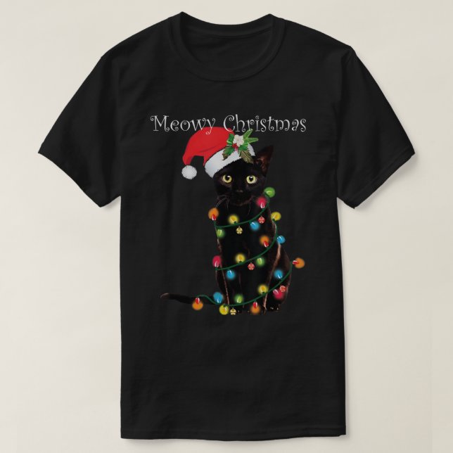 Camiseta Meowy Christmas Funny Cat Design (Frente do Design)