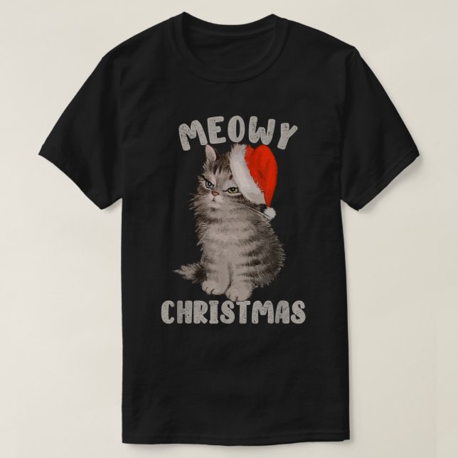 Camiseta Meowy Christmas Funny Cat Holiday Design (Frente do Design)