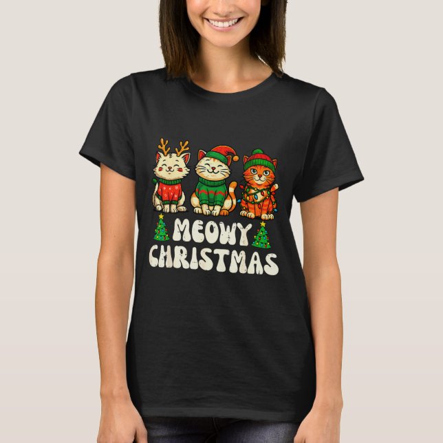 Camiseta Meowy Christmas Funny Cat Xmas Kitten Cat Lover Me (Frente)
