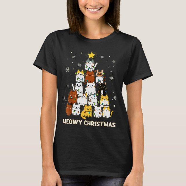 Camiseta Meowy Christmas Tree Merry Catmas Cat Lover For Me (Frente)