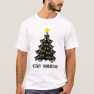 Camiseta Meowy Hanukkah Cat Árvore de Natal Judeu Chanukah