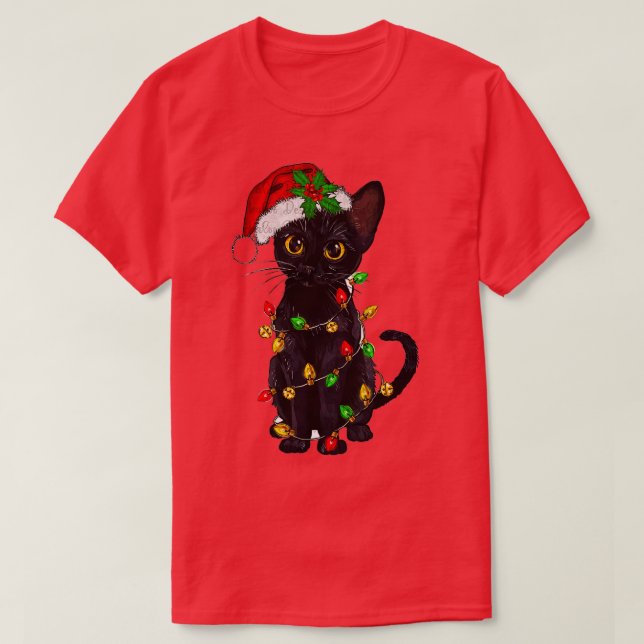 Camiseta Meowy Merry Catmas Christmas Black Cat Lover Chris (Frente do Design)