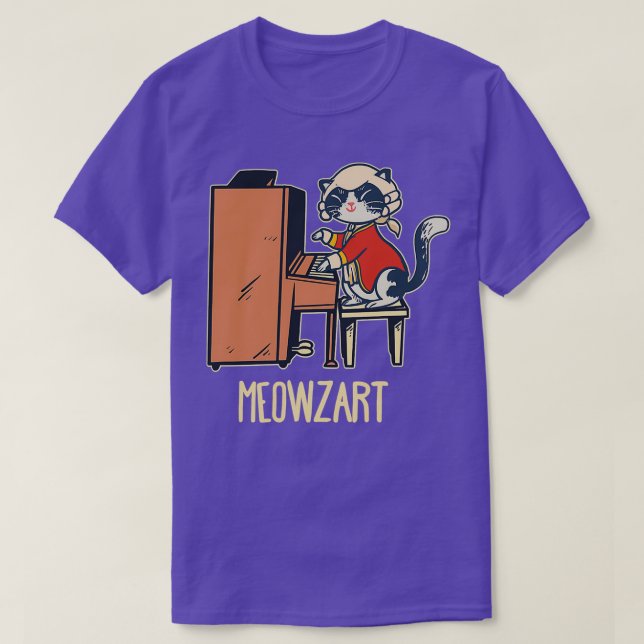 Camiseta Meowzart Um Gato Giro Que Toca Piano (Frente do Design)