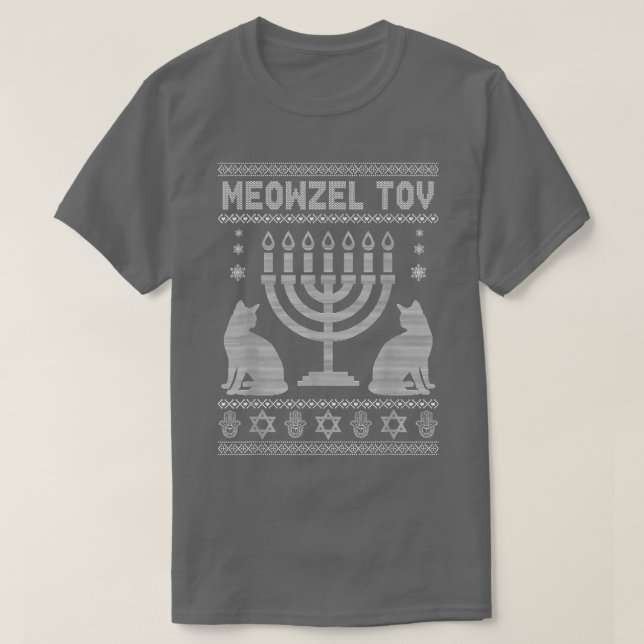 Camiseta Meowzel Tov Cat Amava Feriado Judaico Ugly Hanukka (Frente do Design)