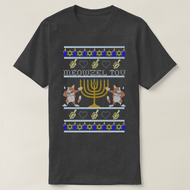 Camiseta MeOWZEL TOV Cat Dabbing Ugly Hanukkah Sweater (Frente do Design)