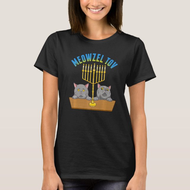 Camiseta Meowzel Tov  Cat Jewish Mazel Tov Hanukah Fun Trad (Frente)