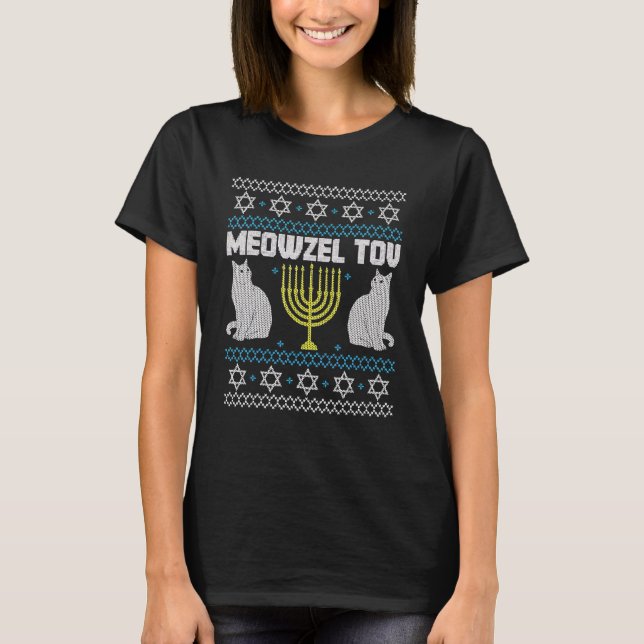 Camiseta Meowzel Tov Chanukah, dono judeu do gato Ugly Hanu (Frente)