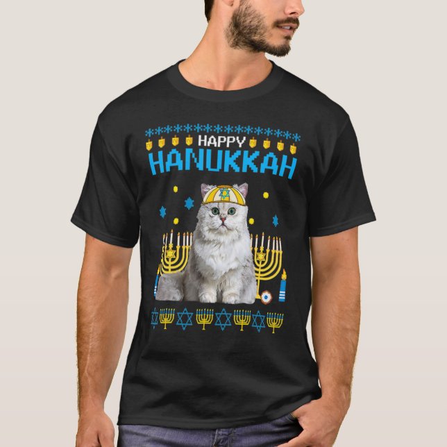 Camiseta Meowzel Tov Chanukah Gato Judeu Hanukkah Ugly Swea (Frente)