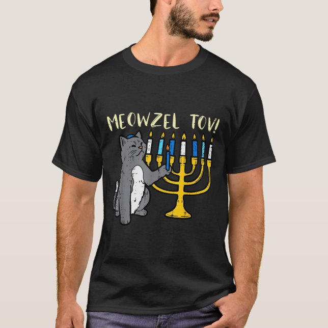 Camiseta Meowzel Tov Jewish Cat Funny Hanukkah Chanukah Pjs (Frente)