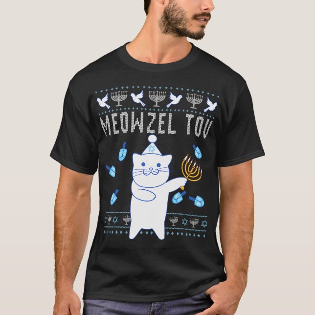 Camiseta Meowzel Tov Natal Judeu Gato Engraçado Feio (Frente)