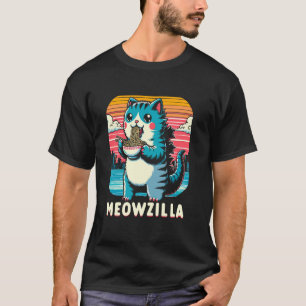 Camiseta Meowzilla Cute Cat Ramen Bowl Retro Japão Sunset K