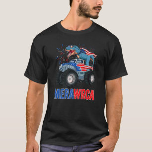 Camiseta Merawrca Dinosaur Monster Truck Usa Bandeira 4º De