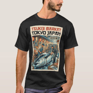 Camiseta Mercado de Peixes Tsukiji Japonês Arte de Viagem J