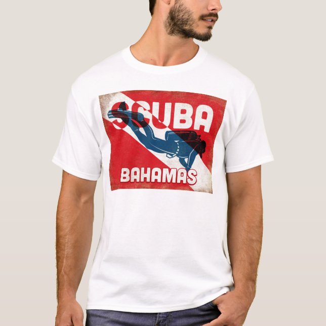Camiseta Mergulhador Bahamas Scuba - Retro Azul (Frente)