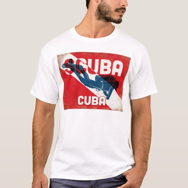 Camiseta Mergulhador Cuba Scuba - Retrocesso Azul (Frente)