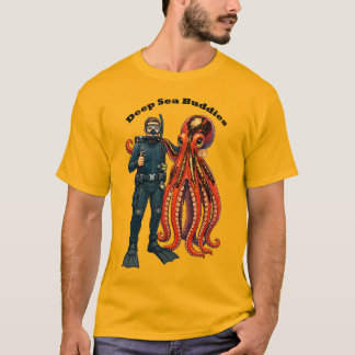 Camiseta Mergulhador de SCUBA posando com um polvo gigante