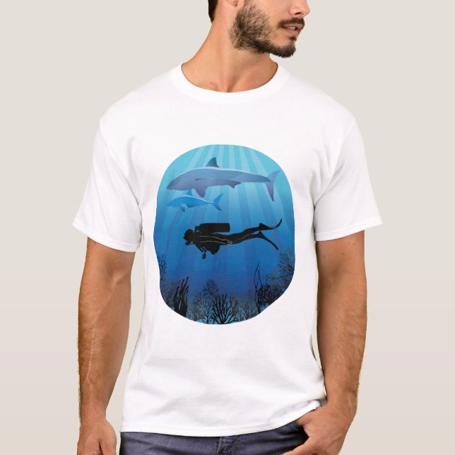 Camiseta Mergulho de tubarão mergulhador submarino (Frente)