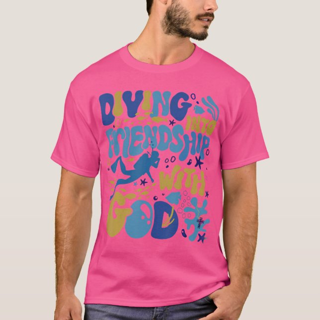 Camiseta Mergulho Na Amizade Com Deus Submarino Scuba V (Frente)