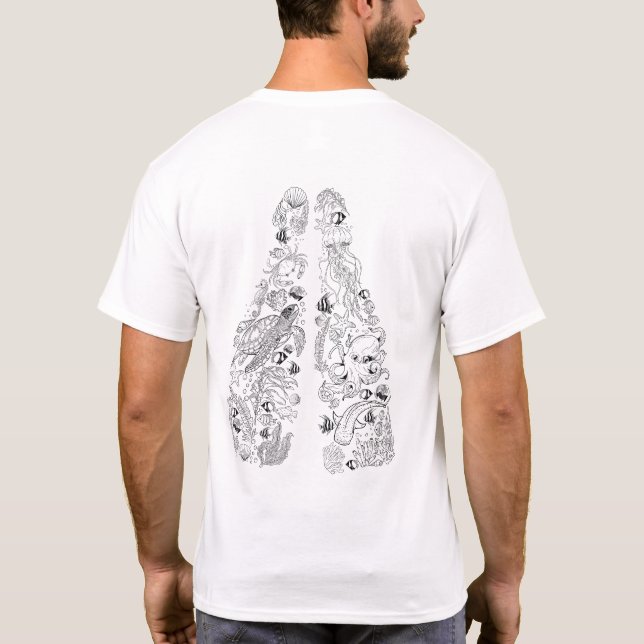 Camiseta Mergulho nas barbatanas do mar design em preto (Verso)