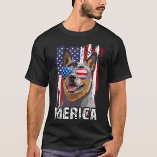 Camiseta Merica 4 de Julho Australian Cattle Dog Bandeira d