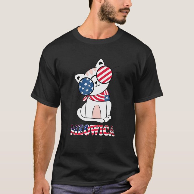 Camiseta Merica 4th of July Meowica Kitty Cat American Flag (Frente)
