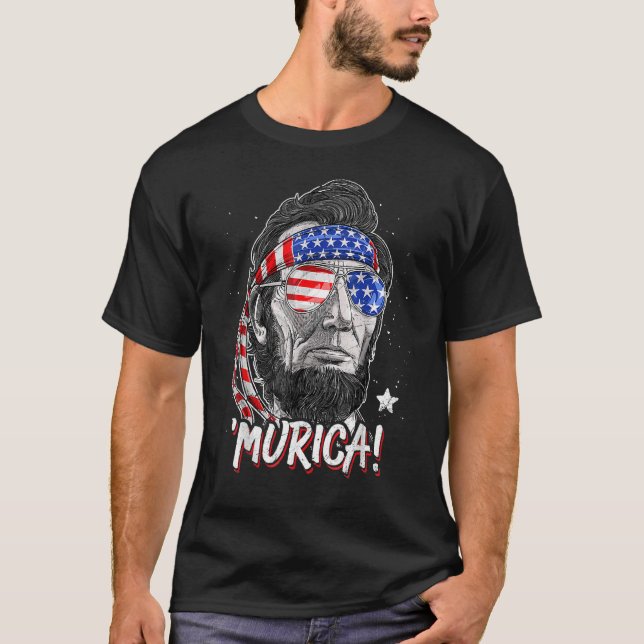 Camiseta Merica Abe Lincoln 4 De Julho, American Flag Muric (Frente)