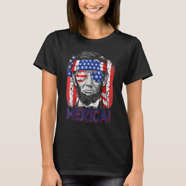 Camiseta Merica Abe Lincoln 4 De Julho Men American Flag M (Frente)
