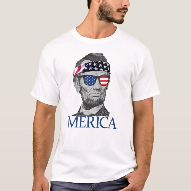 Camiseta Merica Abe Lincoln Patriótico 4 De Julho Lincoln (Frente)