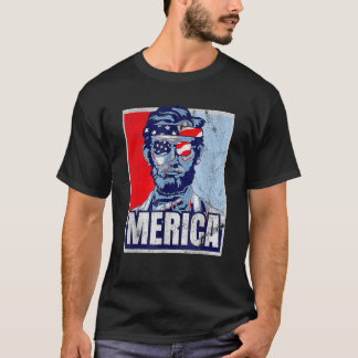 Camiseta Merica Abraham Lincoln 4 de julho América Flag Pat