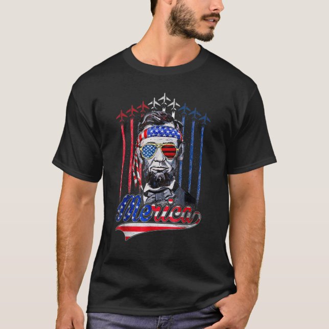 Camiseta Merica Abraham Lincoln 4 De Julho Bandeira America (Frente)