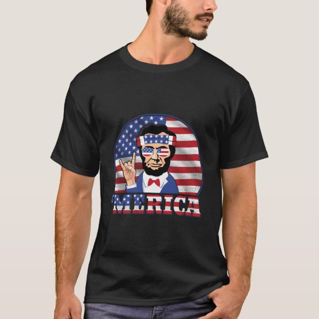 Camiseta Merica Abraham Lincoln Patriotic America Us Flag 4 (Frente)