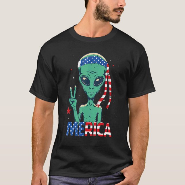 Camiseta Merica Alienígena & American Flag Headband Ufo 4th (Frente)