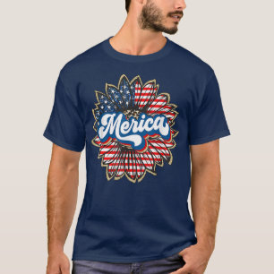 Camiseta Merica American flag girassol 4º De Julho T-Shirt