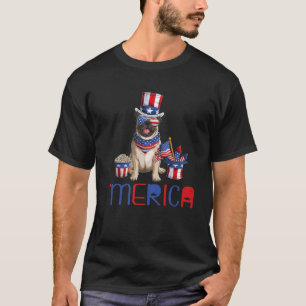 Camiseta Merica American Flag Pug Sunglass Dog Lover T
