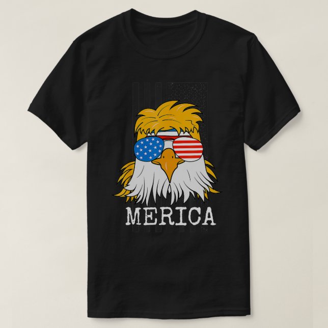 Camiseta Merica Bald Eagle 4 de julho Bandeira Americana Mu (Frente do Design)