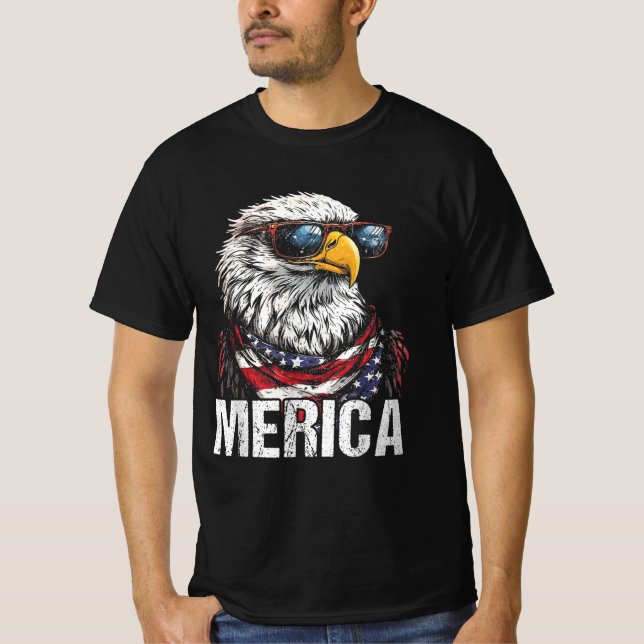 Camiseta Merica Bald Eagle Patriótica Eagle 4 de julho (Frente)