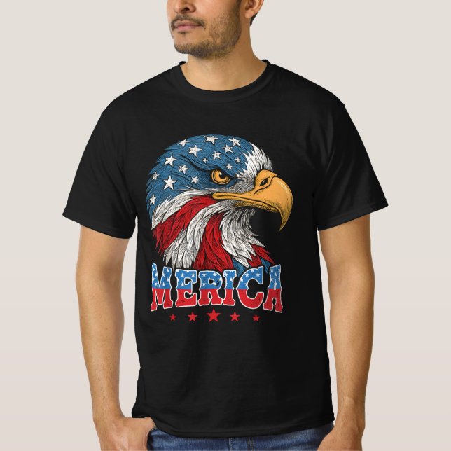 Camiseta Merica Bald Eagle Patriótica Eagle 4 de julho (Frente)