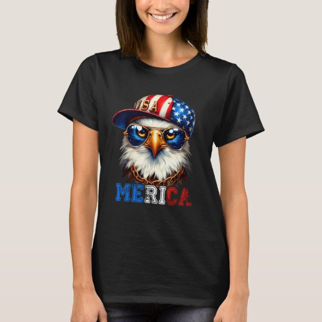 Camiseta Merica Bald Eagle Wearing Cap 4th Of July Patrioti (Frente)