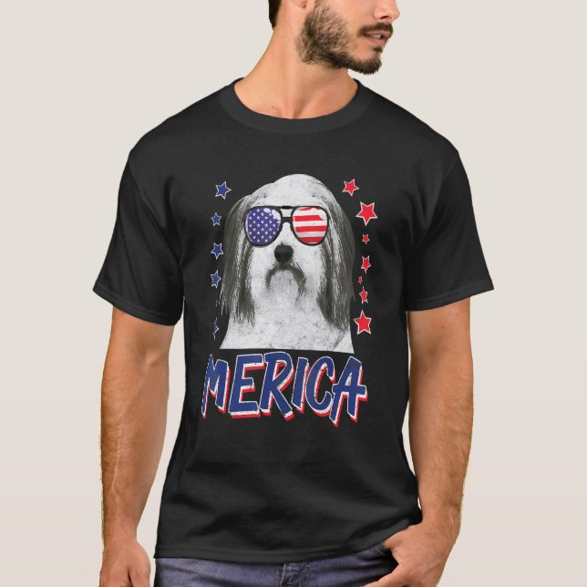 Camiseta Merica Bearded Collies Dog 4 De Julho Nos Eua (Frente)