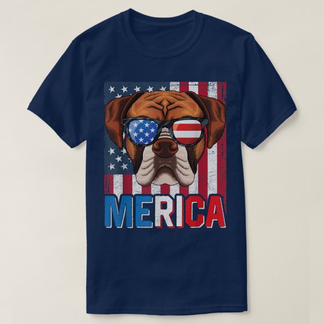 Camiseta Merica Boer Dog 4 de julho Presente Bandeira Ameri (Frente do Design)