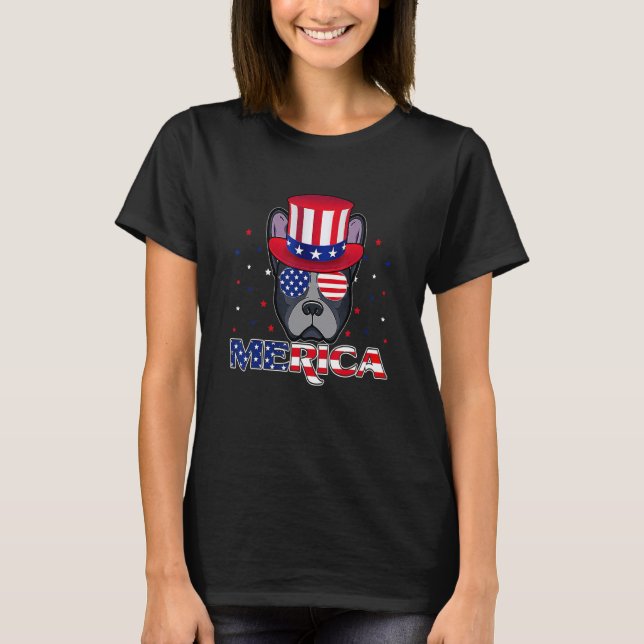 Camiseta Merica Boston Terrier Usa Flag Sunglass 4th Of J (Frente)