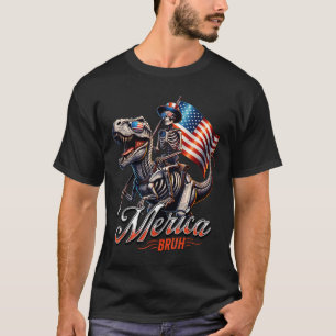 Camiseta Merica Bruh Patriótico Dinossauro do Esqueleto T R