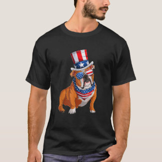 Camiseta Merica Bulldog Dog 4 de julho Bandeira Americana