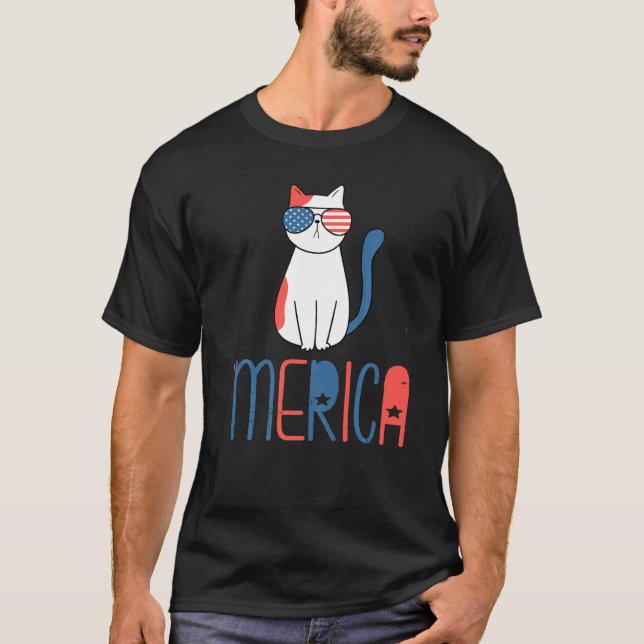 Camiseta Merica Cat Independence Day 4th Of July Idea (Frente)
