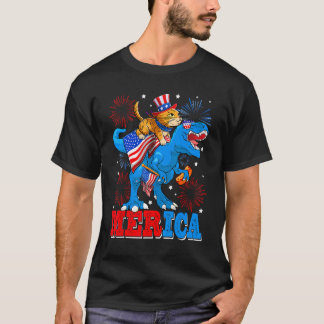 Camiseta Merica Cat Rex America Flag Dinosaurs 4th Of July