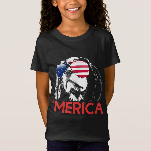 Camiseta Merica Cavalier King Charles Spaniel Bandeira Amer (Frente)