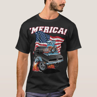 Camiseta Merica Classotic Muscle Car com bandeira dos EUA